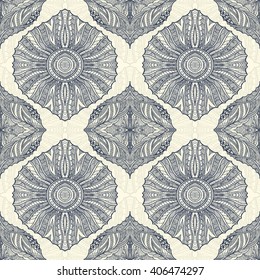 Seamless pattern with Zen doodle or  Zen tangle flowers black on white for coloring page or relax coloring book or wallpaper or for decorate package clothes  or different things