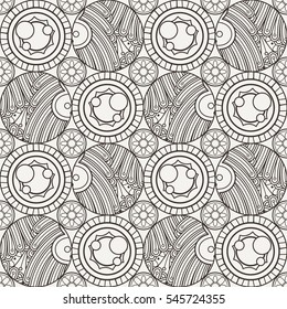 Seamless pattern in a zentangle style. Doodle abstract endless design. Vector illustration for coloring books.