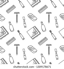Seamless pattern with zero waste products for householding. Beauty eco products. Plastic-free living. Patterns for stationery, wrapping and fabric print.
