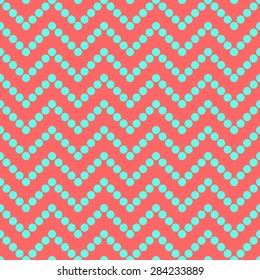 Seamless pattern with zigzag circles green blue on a bright orange background. Vector illustration. Editable can be used for web page backgrounds, pattern fills