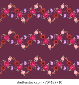 Seamless pattern with zigzag floral garland. Summer vector design.