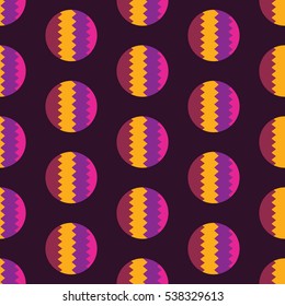 Seamless pattern with a zigzag line inside the circle. Nice pattern for women's clothing, party background or wall decoration. Easy to print on fabric or paper. Stock vector.