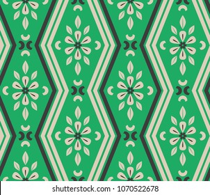 seamless pattern with zigzag lines and floral elements