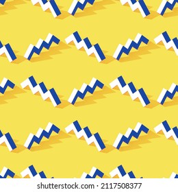 Seamless pattern with zigzag or steps shape on yellow background in modern dotted texture style