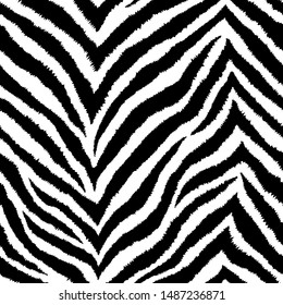 Seamless pattern with zigzag zebra fur print. Vector wallpaper. Exotic wild animalistic skin texture.