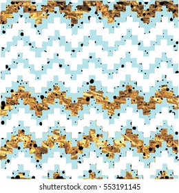
Seamless pattern with zigzags. freehand drawing. Foil, metallic luster.