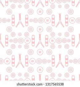 Seamless pattern with zipper, buttons, threads. Sewing and needlework background. Template for design, fabric, print.