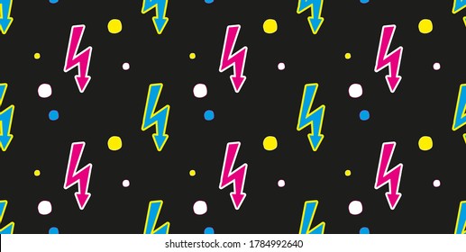 Nahtloses Muster mit Reißverschlüssen. Zeichnen von Hand, Kinder zeichnen. Stilvoller abstrakter Hintergrund. Helle, bunte Zeichnung. Vektorgrafik