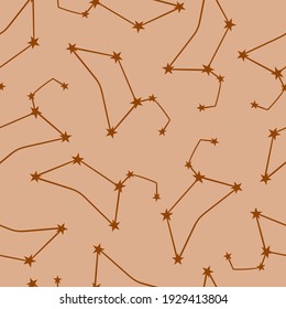 Seamless pattern with zodiac constellations Leo. Vector zodiac sign. Astrology illustration. Scandinavian boho background.