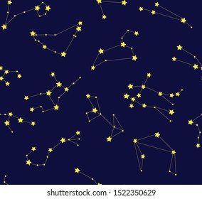 Seamless pattern with zodiac constellations. Vector zodiac signs.