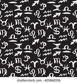 Seamless pattern with Zodiac hand drawn symbols
