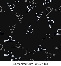 Seamless pattern of zodiac motif, doodles, objects, stripes, libra sign. Hand drawn.