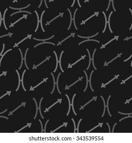 Seamless    pattern  of zodiac  motif, doodles, objects, Sagittarius,Pisces signs. Hand drawn.