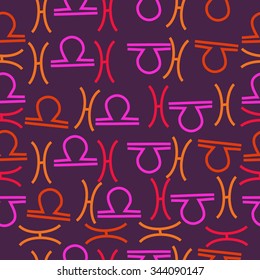 Seamless   pattern  of zodiac  motif, doodles, objects, Libra,Pisces signs. Hand drawn.