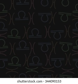 Seamless   pattern  of zodiac  motif, doodles, objects, Libra,Pisces signs. Hand drawn.
