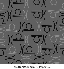 Seamless   pattern  of zodiac  motif, doodles, objects, Libra,Pisces signs. Hand drawn.