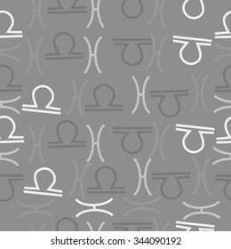 Seamless   pattern  of zodiac  motif, doodles, objects, Libra,Pisces signs. Hand drawn.