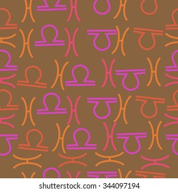 Seamless   pattern  of zodiac  motif, doodles, objects, Libra,Pisces signs. Hand drawn.