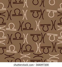 Seamless   pattern  of zodiac  motif, doodles, objects, Libra,Pisces signs. Hand drawn.