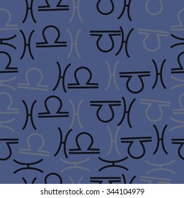 Seamless   pattern  of zodiac  motif, doodles, objects, Libra,Pisces signs. Hand drawn.