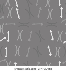 Seamless pattern  of zodiac  motif, doodles, objects, Sagittarius,Pisces signs. Hand drawn.