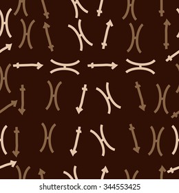 Seamless pattern  of zodiac  motif, doodles, objects, Sagittarius,Pisces signs. Hand drawn.