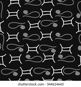 Seamless pattern  of zodiac  motif, doodles, objects, Gemini,Lions signs. Hand drawn.