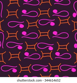 Seamless pattern  of zodiac  motif, doodles, objects, Gemini,Lions signs. Hand drawn.