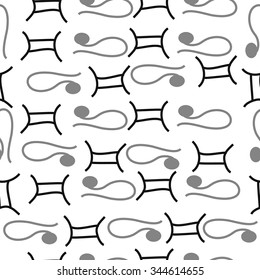 Seamless pattern  of zodiac  motif, doodles, objects, Gemini,Lions signs. Hand drawn.