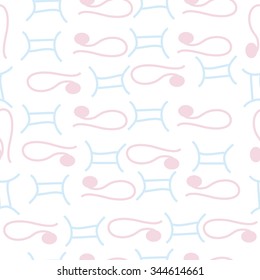 Seamless pattern  of zodiac  motif, doodles, objects, Gemini,Lions signs. Hand drawn.