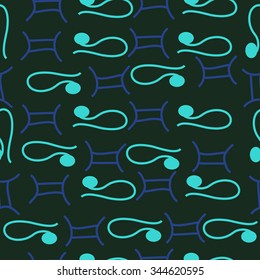 Seamless pattern  of zodiac  motif, doodles, objects, Gemini,Lions signs. Hand drawn.