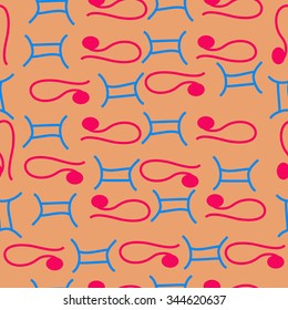 Seamless pattern  of zodiac  motif, doodles, objects, Gemini,Lions signs. Hand drawn.