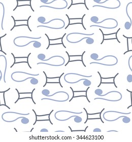 Seamless pattern  of zodiac  motif, doodles, objects, Gemini,Lions signs. Hand drawn.