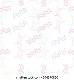 Seamless pattern  of zodiac  motif, doodles, objects, Gemini,Aquarius signs. Hand drawn.