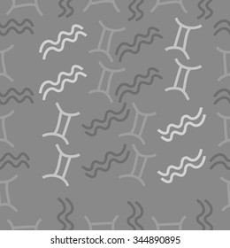 Seamless pattern  of zodiac  motif, doodles, objects, Gemini,Aquarius signs. Hand drawn.