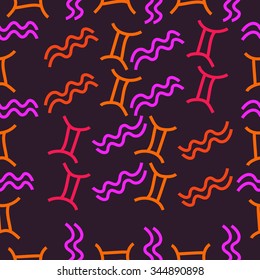 Seamless pattern  of zodiac  motif, doodles, objects, Gemini,Aquarius signs. Hand drawn.