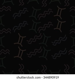 Seamless pattern  of zodiac  motif, doodles, objects, Gemini,Aquarius signs. Hand drawn.