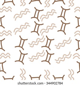Seamless pattern  of zodiac  motif, doodles, objects, Gemini,Aquarius signs. Hand drawn.