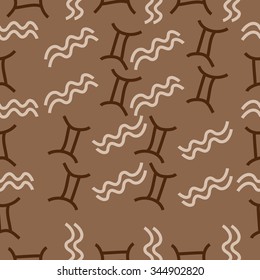 Seamless pattern  of zodiac  motif, doodles, objects, Gemini,Aquarius signs. Hand drawn.