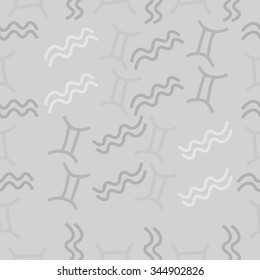 Seamless pattern  of zodiac  motif, doodles, objects, Gemini,Aquarius signs. Hand drawn.