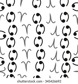 Seamless pattern  of zodiac  motif, doodles, objects, Aries,Cancer signs. Hand drawn.