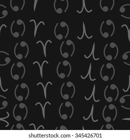 Seamless pattern  of zodiac  motif, doodles, objects, Aries,Cancer signs. Hand drawn.