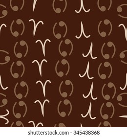 Seamless pattern  of zodiac  motif, doodles, objects, Aries,Cancer signs. Hand drawn.