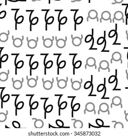 Seamless pattern  of zodiac  motif, doodles, objects, Taurus,Capricorn signs. Hand drawn.