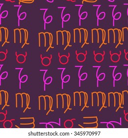 Seamless pattern  of zodiac  motif, doodles, objects, Taurus,Capricorn, Virgo signs. Hand drawn.
