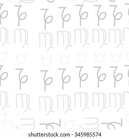Seamless pattern  of zodiac  motif, doodles, objects, Taurus,Capricorn, Virgo signs. Hand drawn.