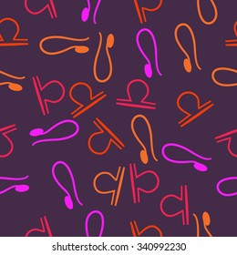 Seamless    pattern  of zodiac  motifs, doodles, objects, Lion and Libra signs. Hand drawn.