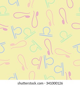 Seamless    pattern  of zodiac  motifs, doodles, objects, Lion and Libra signs. Hand drawn.