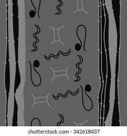 Seamless    pattern  of zodiac  motifs, doodles, objects, Aquarius, Gemini, Lion signs. Hand drawn.