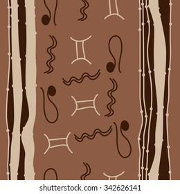 Seamless    pattern  of zodiac  motifs, doodles, objects, Aquarius, Gemini, Lion signs. Hand drawn.
